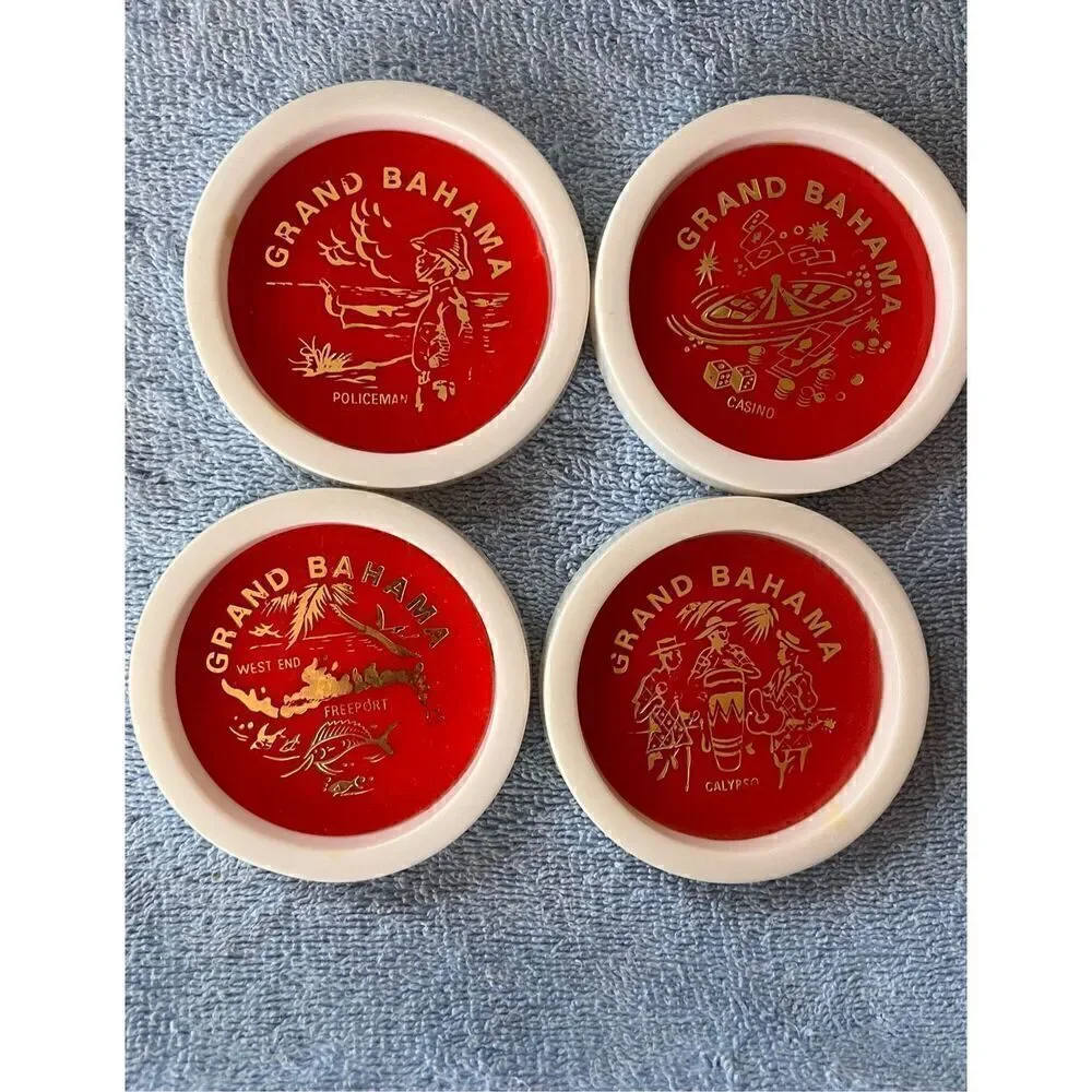 Vintage Coaster Set Tiki Hawaiian Costal